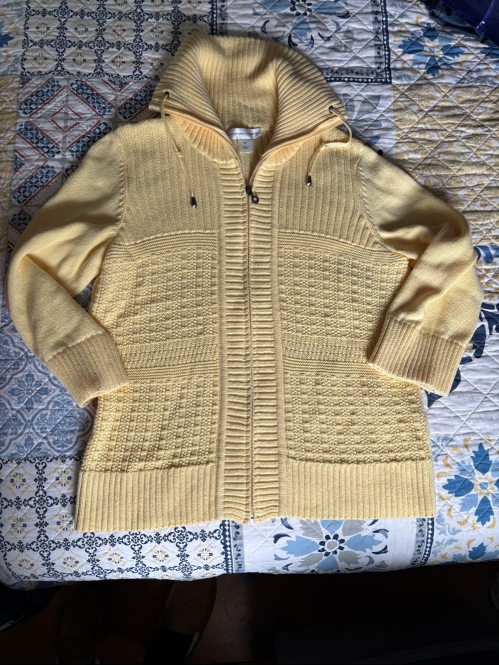 Christopher & Banks Pale Yellow Zip-Up Cowl Neck Cardigan Sweater